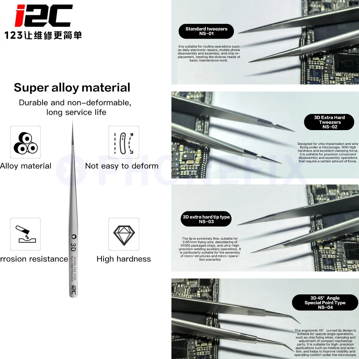Smd Tweezer Set - I2C 3D Electronics Extra Hard Alloy